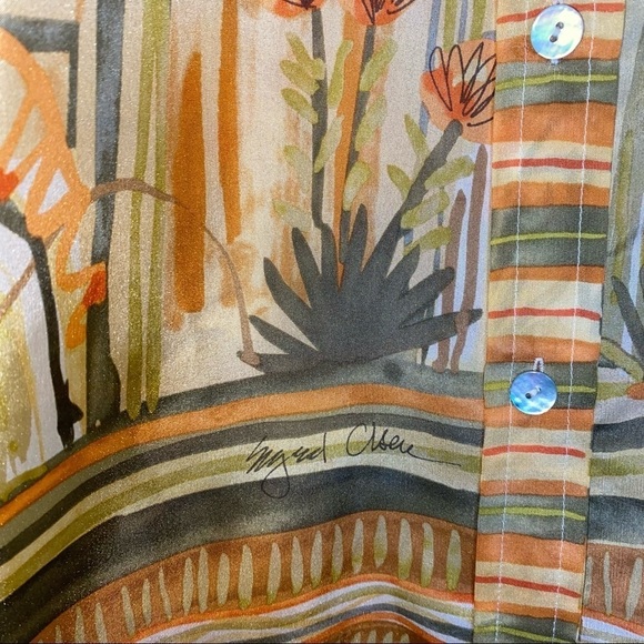 Sigrid Olsen Collection 100% Silk Tropical Palm Printed Button up Top Size Small - Picture 5 of 10